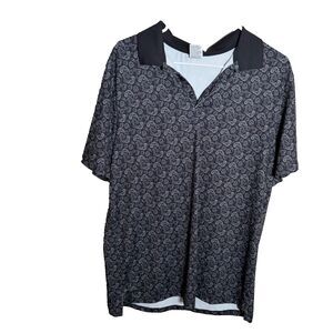 All In Motion Polo Shirt Men's Large Gray Floral Athletic Short Sleeve Collared